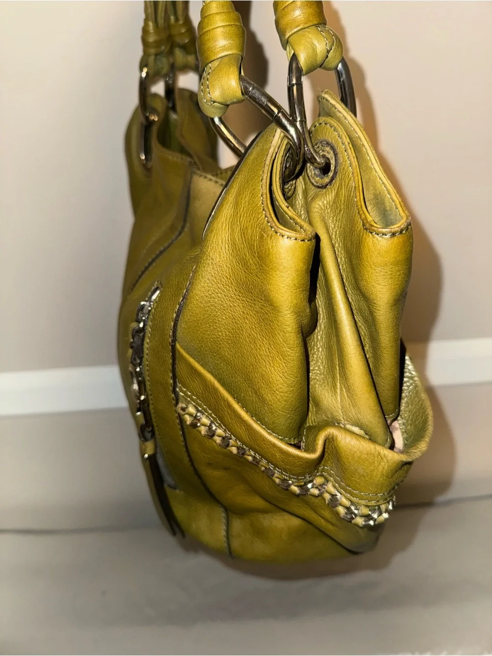 Olive Green Leather Shoulder Bag